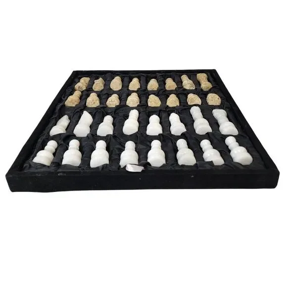 Marble Chess Pieces Only with Storage Tray Coral & White Handmade Gift New - Picture 6 of 8